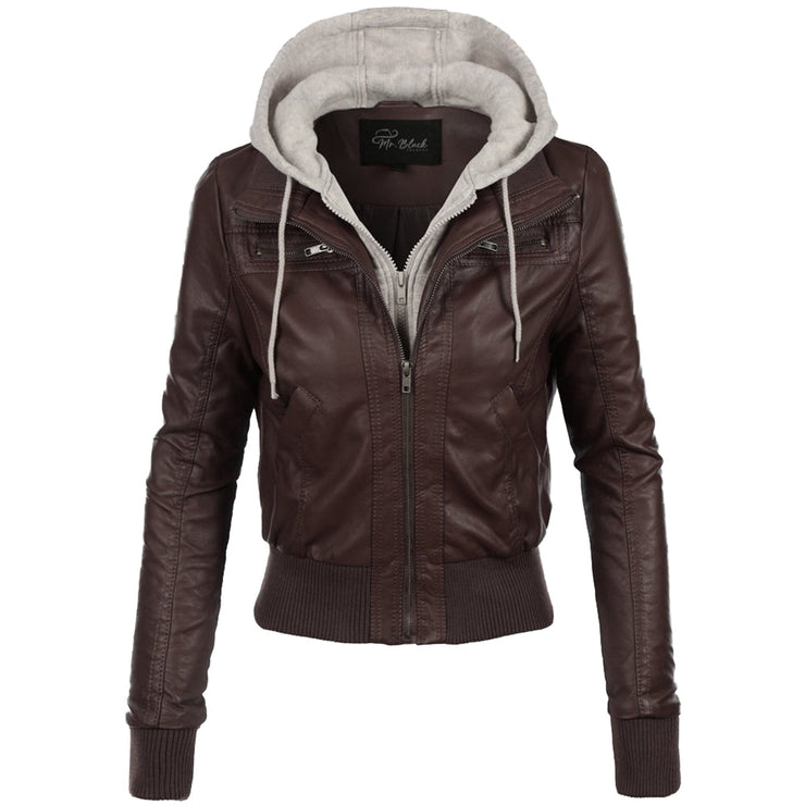 Women's Brown Hooded Leather Jacket: The Jenna