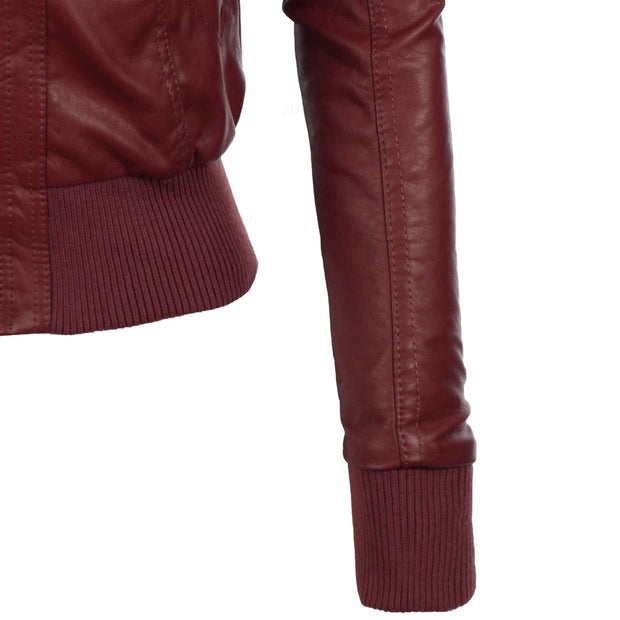 Women's Burgundy Hooded Leather Jacket: The Jenna