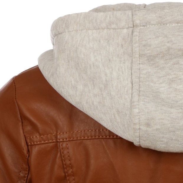 Women's Cognac Hooded Leather Jacket: The Jenna