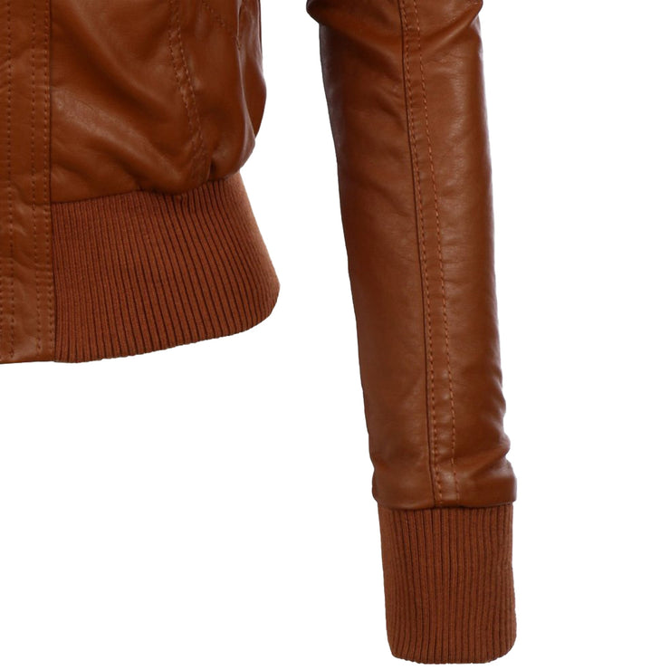 Women's Cognac Hooded Leather Jacket: The Jenna