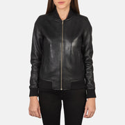 Women's Black Leather Bomber Jacket: The Brooklyn