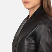 Women's Black Leather Bomber Jacket: The Brooklyn