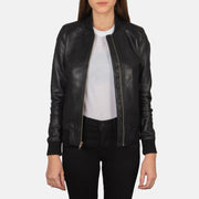 Women's Black Leather Bomber Jacket: The Brooklyn