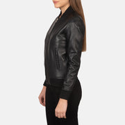 Women's Black Leather Bomber Jacket: The Brooklyn