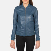 Women's Blue Leather Bomber Jacket: The Brooklyn