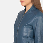 Women's Blue Leather Bomber Jacket: The Brooklyn