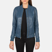 Women's Blue Leather Bomber Jacket: The Brooklyn