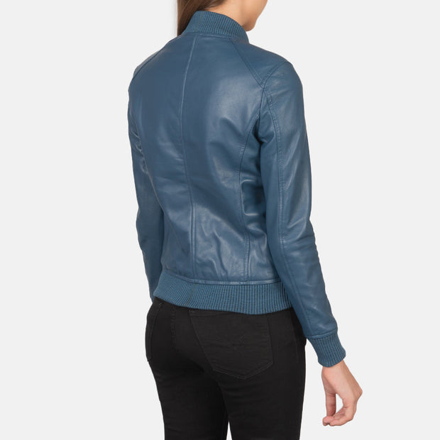 Women's Blue Leather Bomber Jacket: The Brooklyn