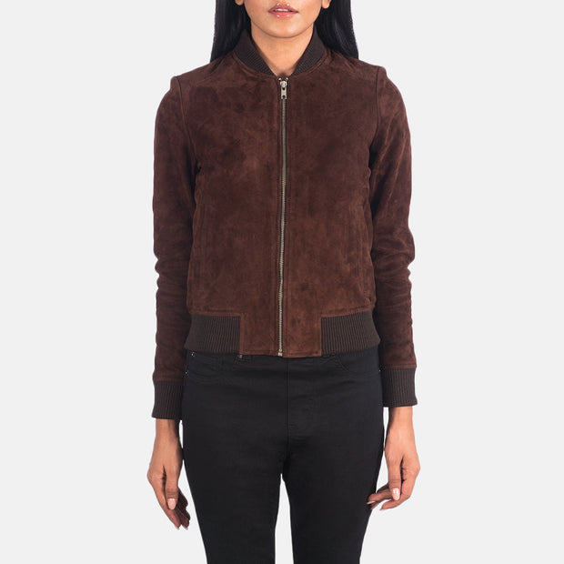 Women's Brown Suede Leather Bomber Jacket: The Brooklyn