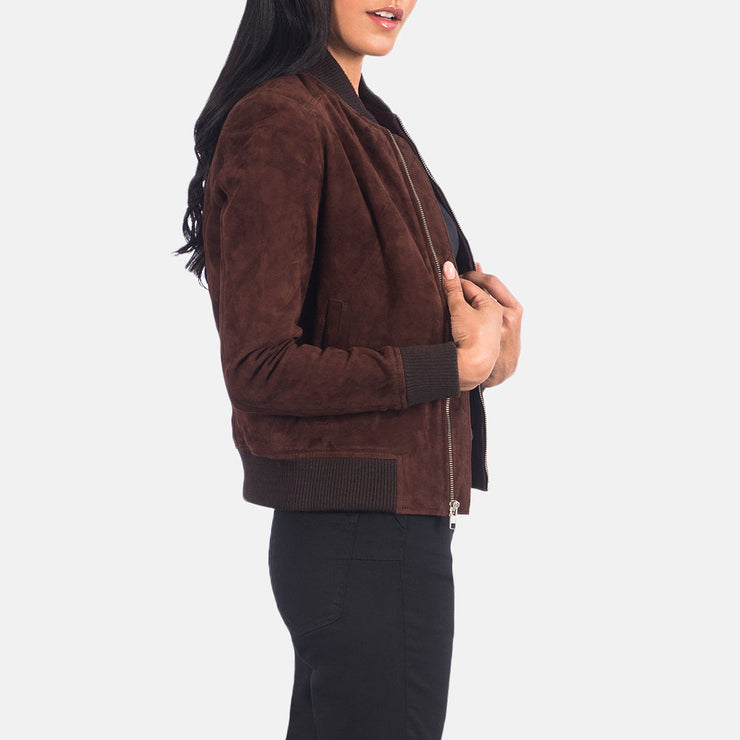 Women's Brown Suede Leather Bomber Jacket: The Brooklyn