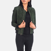 Women's Green Suede Leather Bomber Jacket: The Brooklyn