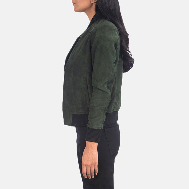 Women's Green Suede Leather Bomber Jacket: The Brooklyn