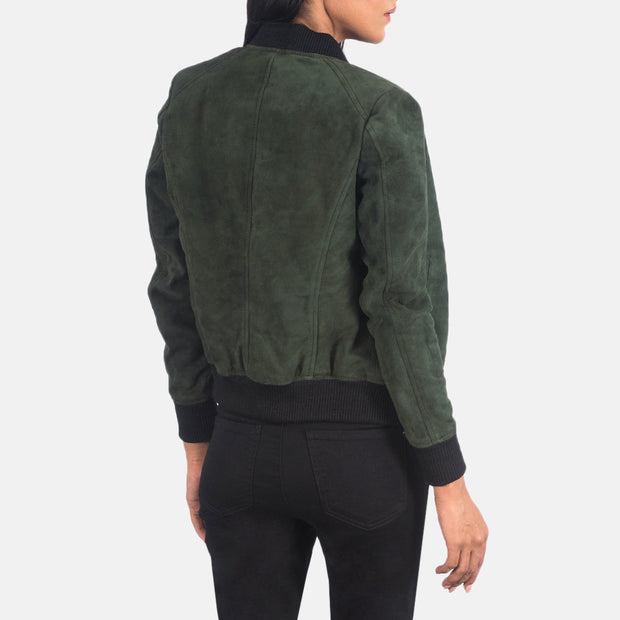 Women's Green Suede Leather Bomber Jacket: The Brooklyn