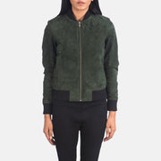 Women's Green Suede Leather Bomber Jacket: The Brooklyn