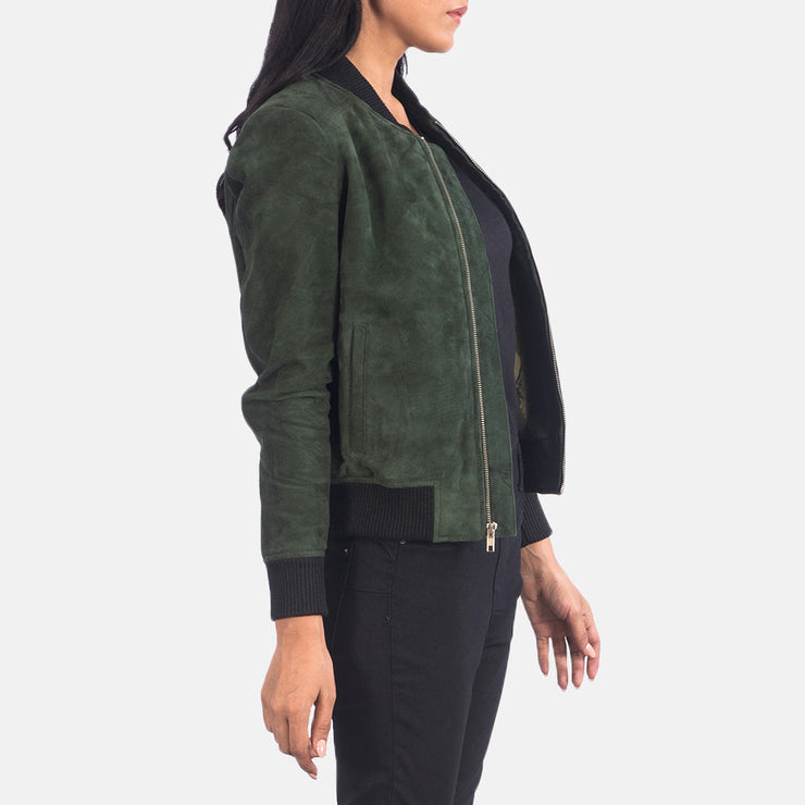 Women's Green Suede Leather Bomber Jacket: The Brooklyn