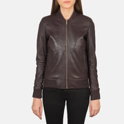 Women's Maroonish Brown Leather Bomber Jacket: The Brooklyn