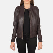 Women's Maroonish Brown Leather Bomber Jacket: The Brooklyn