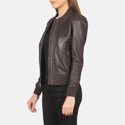 Women's Maroonish Brown Leather Bomber Jacket: The Brooklyn