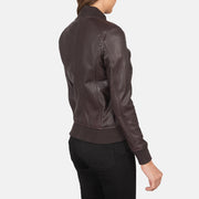 Women's Maroonish Brown Leather Bomber Jacket: The Brooklyn