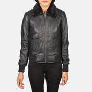 Women's G-1 Black Leather Bomber Jacket: The Christian