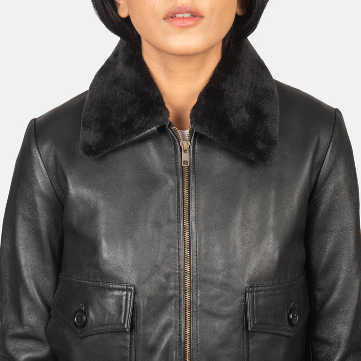 Women's G-1 Black Leather Bomber Jacket: The Christian