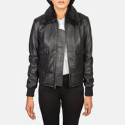 Women's G-1 Black Leather Bomber Jacket: The Christian