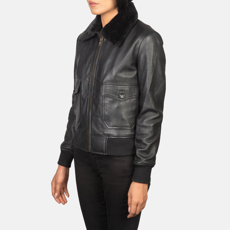 Women's G-1 Black Leather Bomber Jacket: The Christian