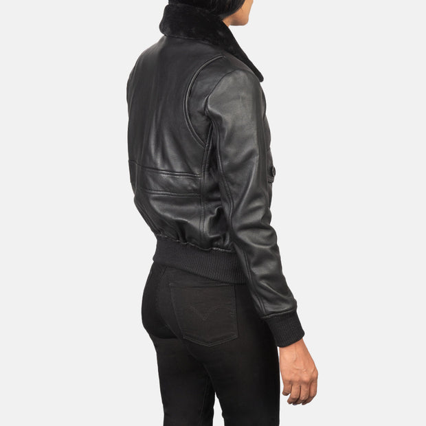 Women's G-1 Black Leather Bomber Jacket: The Christian