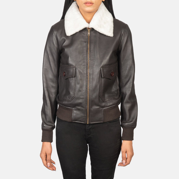 Women's G-1 Brown Leather Bomber Jacket: The Christian