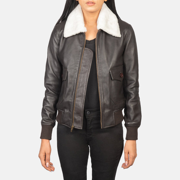 Women's G-1 Brown Leather Bomber Jacket: The Christian