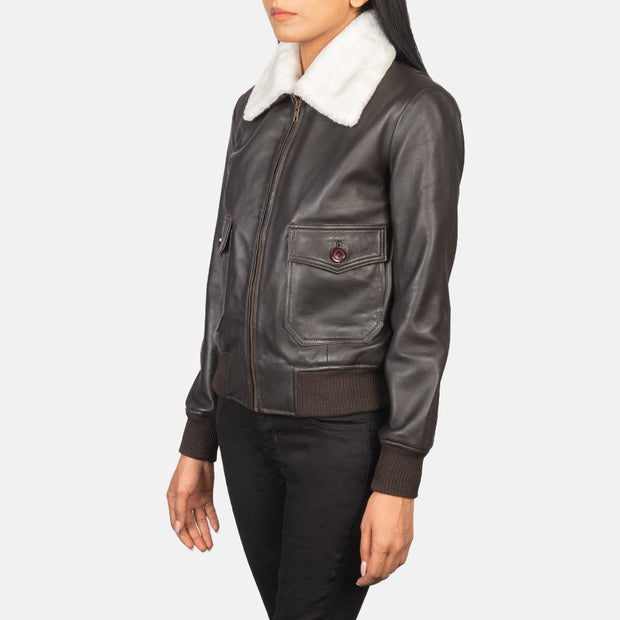 Women's G-1 Brown Leather Bomber Jacket: The Christian