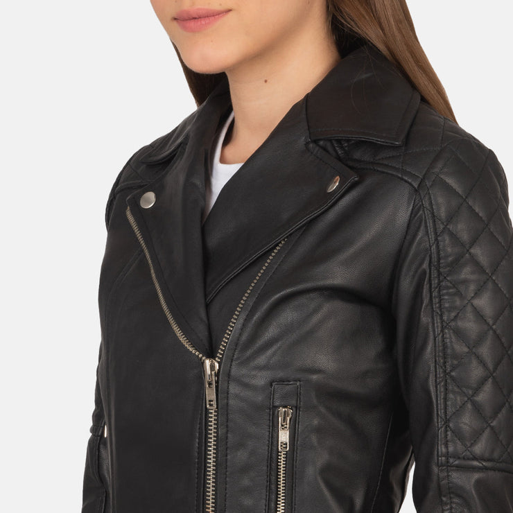 Women's Quilted Black Biker Jacket: The Delilah