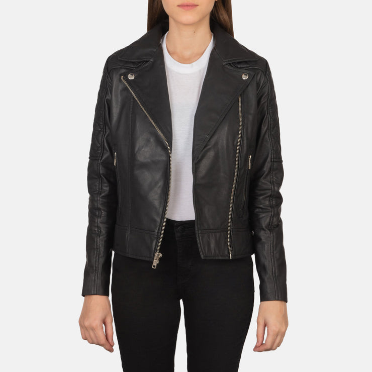 Women's Quilted Black Biker Jacket: The Delilah