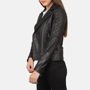 Women's Quilted Black Biker Jacket: The Delilah