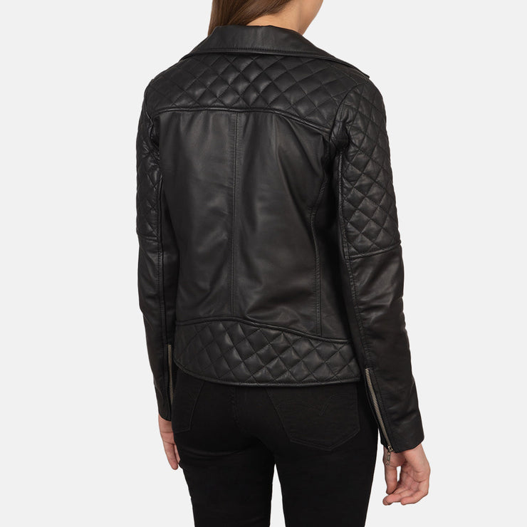 Women's Quilted Black Biker Jacket: The Delilah