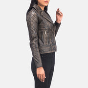 Women's Quilted Distressed Brown Biker Jacket: The Delilah