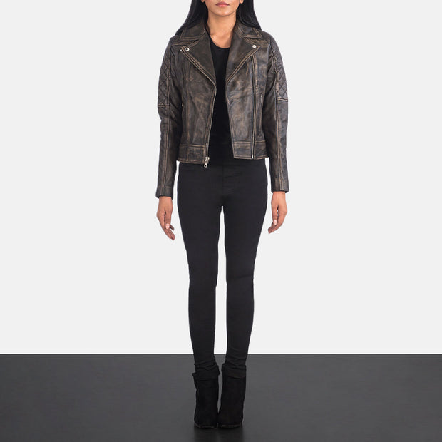 Women's Quilted Distressed Brown Biker Jacket: The Delilah