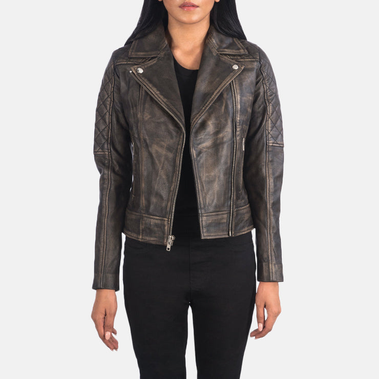 Women's Quilted Distressed Brown Biker Jacket: The Delilah