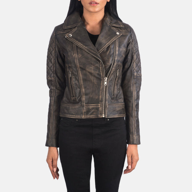 Women's Quilted Distressed Brown Biker Jacket: The Delilah