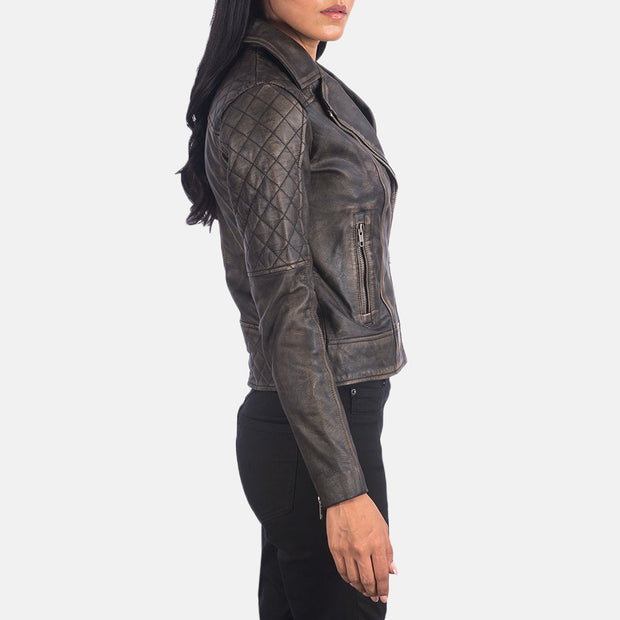 Women's Quilted Distressed Brown Biker Jacket: The Delilah