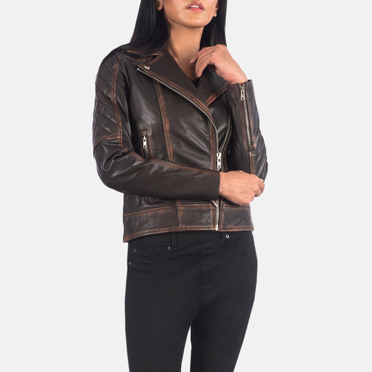 Women's Quilted Vintage Brown Biker Jacket: The Delilah