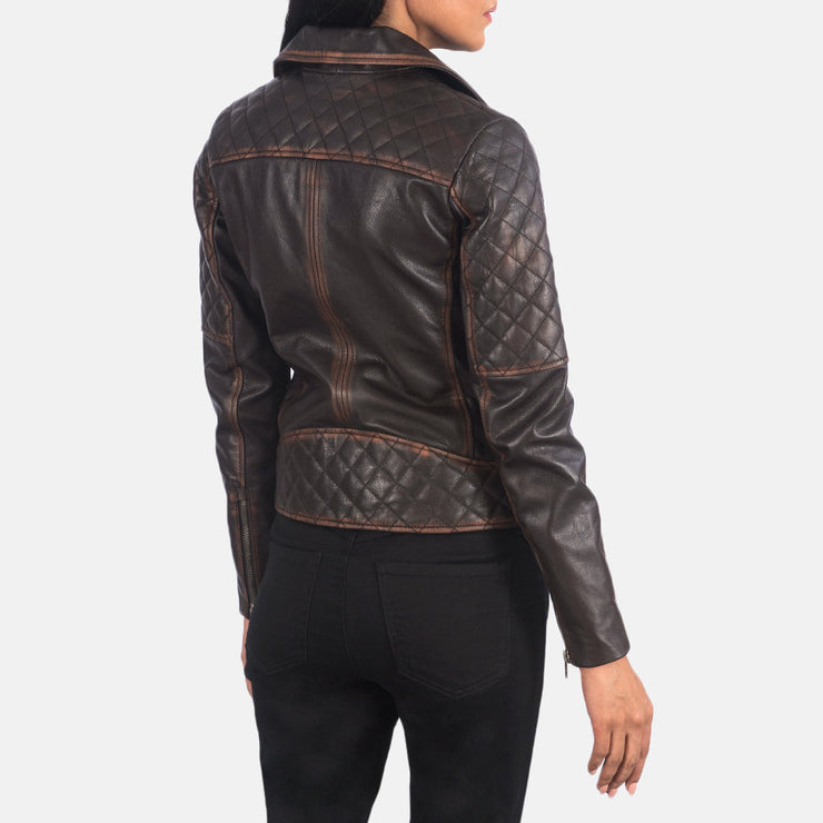 Women's Quilted Vintage Brown Biker Jacket: The Delilah