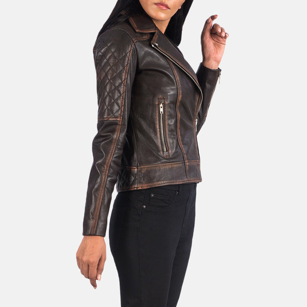 Women's Quilted Vintage Brown Biker Jacket: The Delilah