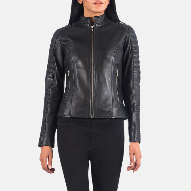 Women's Quilted Black Cafe Racer Jacket: The Ellie