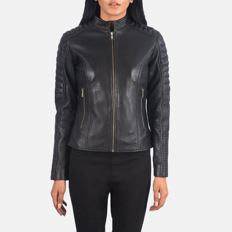 Women's Quilted Black Cafe Racer Jacket: The Ellie