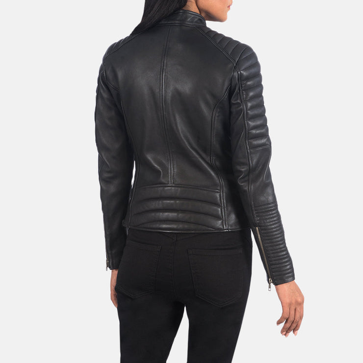 Women's Quilted Black Cafe Racer Jacket: The Ellie