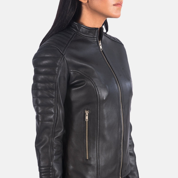 Women's Quilted Black Cafe Racer Jacket: The Ellie