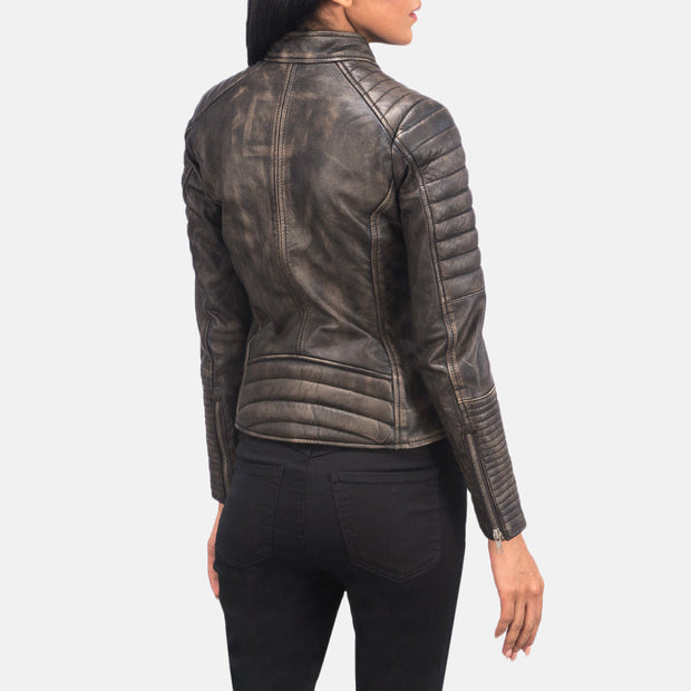 Women's Quilted Distressed Brown Cafe Racer Jacket: The Ellie