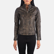 Women's Quilted Distressed Brown Cafe Racer Jacket: The Ellie