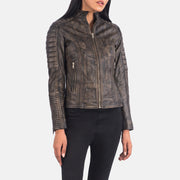 Women's Quilted Distressed Brown Cafe Racer Jacket: The Ellie